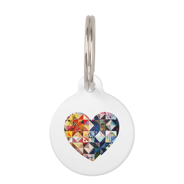 Colourful Patchwork Quilt Heart Pet Tag (Front)