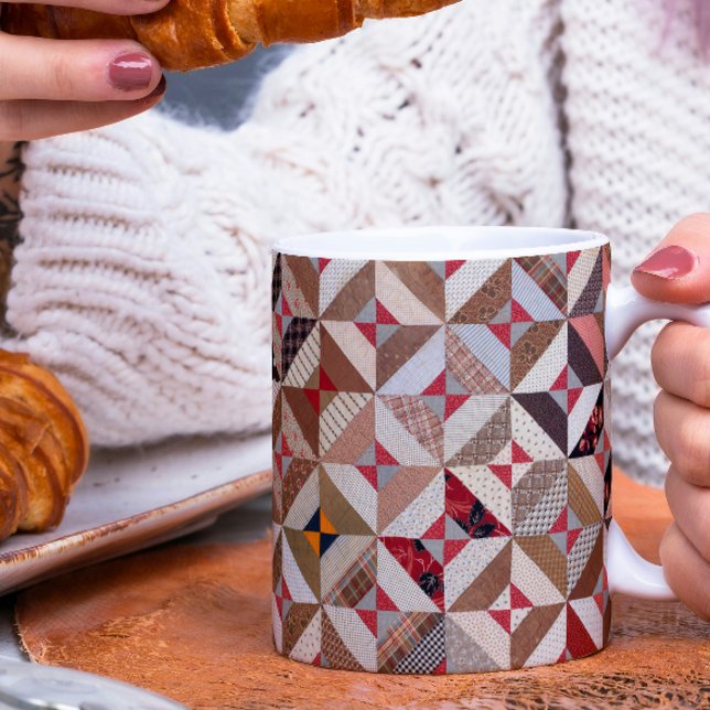 Colourful Patchwork Quilt Pattern Elegant  Coffee Mug (A cozy mug for afternoon tea! It features an elegant, 
colorful, vintage patchwork quilt pattern. )