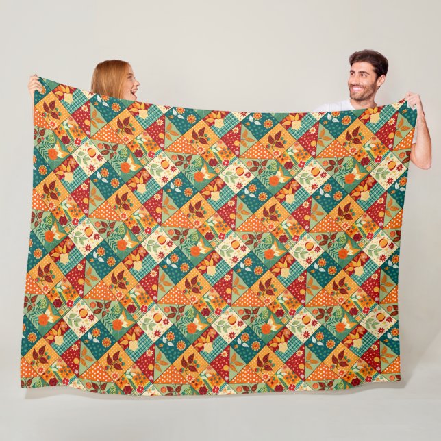 Colourful Patchwork Quilt Pattern Fleece Blanket (In Situ)