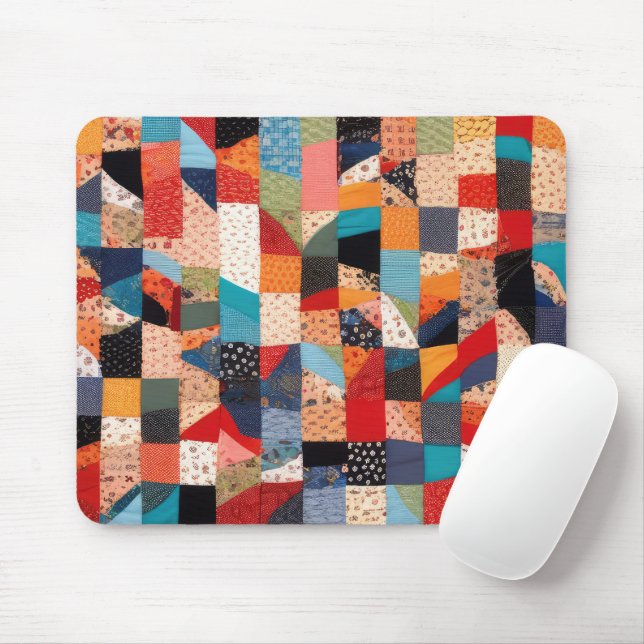 Colourful Patchwork Quilt Pattern Mouse Pad (With Mouse)