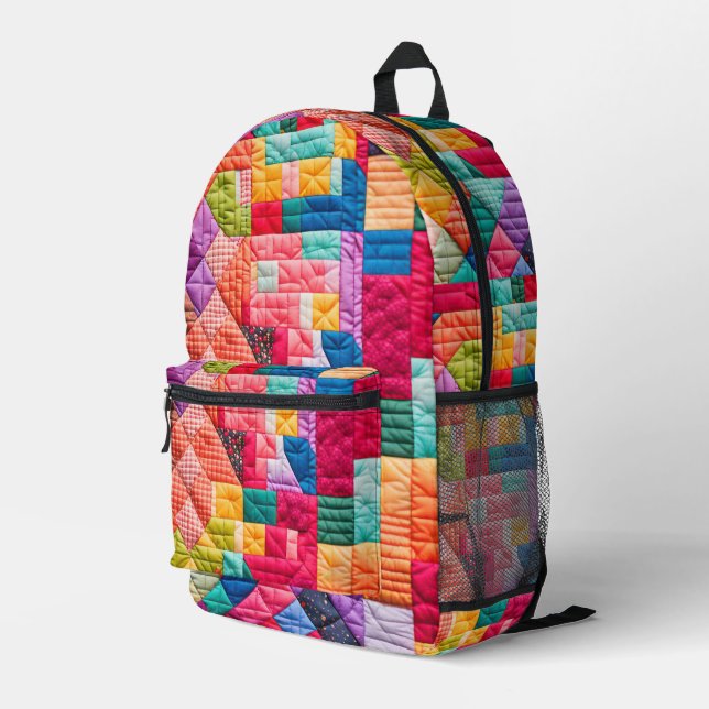 Colourful Patchwork Quilt Pattern Printed Backpack (Back Corner Right)