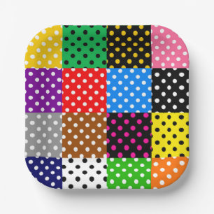Colourful Patchwork Quilt Polka Dots  Paper Plate