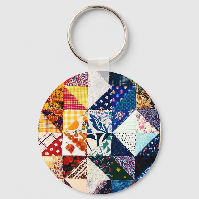 Colourful Patchwork Quilt Unique Colourful Keychain (Front)