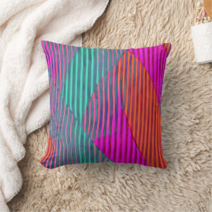 Colourful patchwork stripes throw pillow