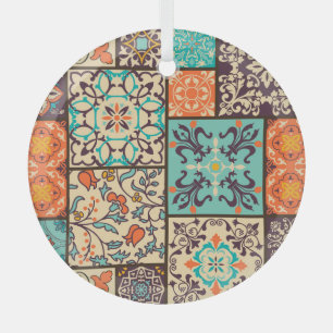 Colourful Patchwork Tile: Islamic Majolica Motifs Glass Ornament