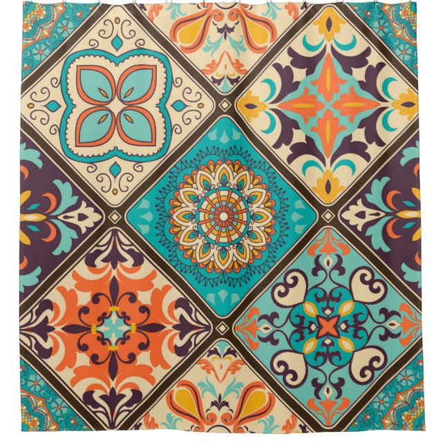 Colourful patchwork tile: Islamic motifs. (Front)