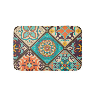 Colourful patchwork tile: Islamic motifs. Bath Mat