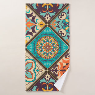 Colourful patchwork tile: Islamic motifs. Bath Towel
