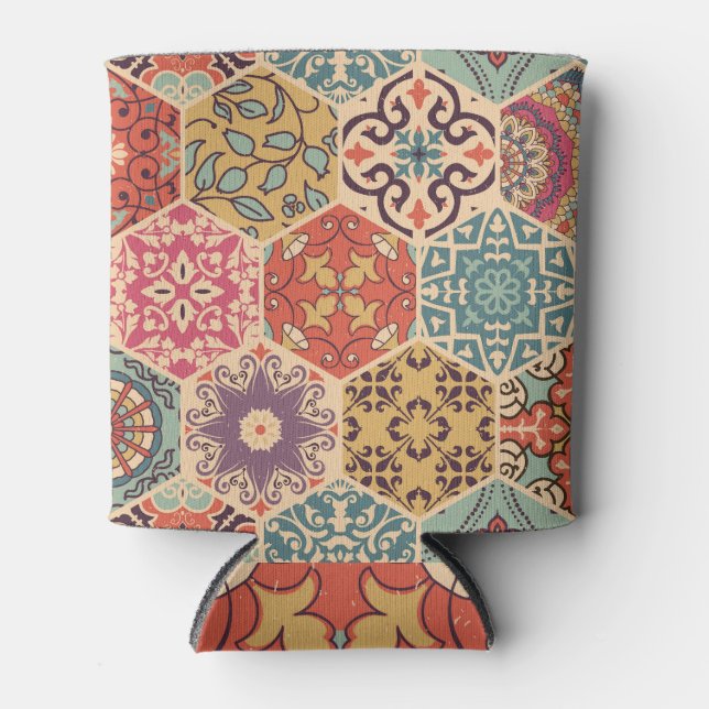Colourful Patchwork Tile Islamic Motifs Can Cooler (Front)