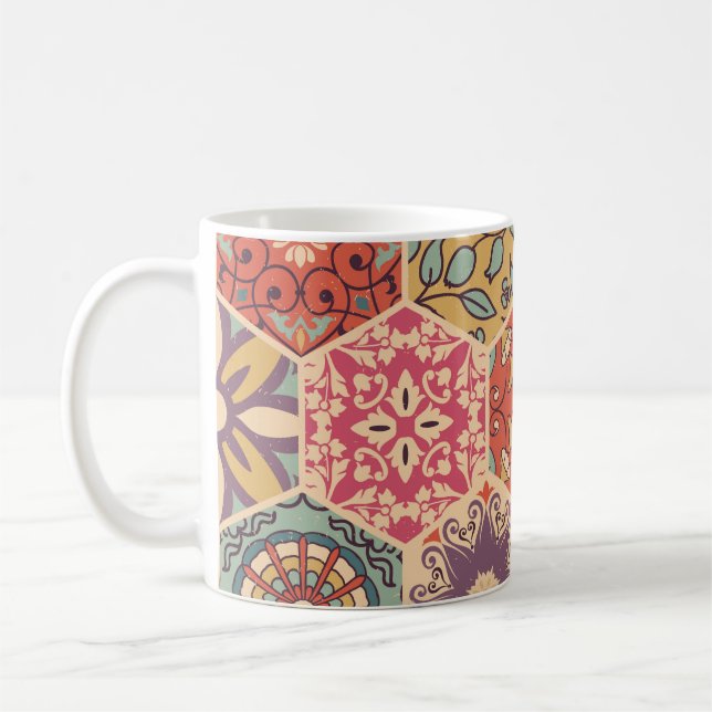 Colourful Patchwork Tile Islamic Motifs Coffee Mug (Left)