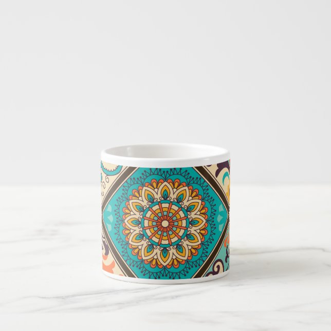 Colourful patchwork tile: Islamic motifs. Espresso Cup (Front)