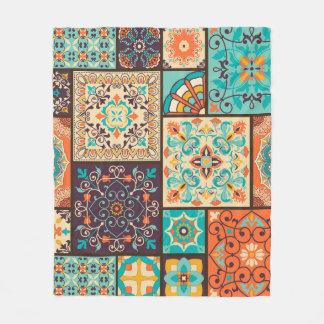Colourful patchwork tile: Islamic motifs. Fleece Blanket