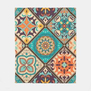 Colourful patchwork tile: Islamic motifs. Fleece Blanket