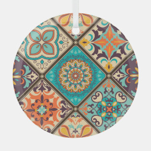 Colourful patchwork tile: Islamic motifs. Glass Ornament