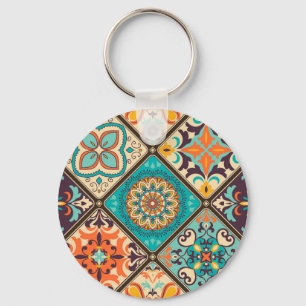 Colourful patchwork tile: Islamic motifs. Keychain