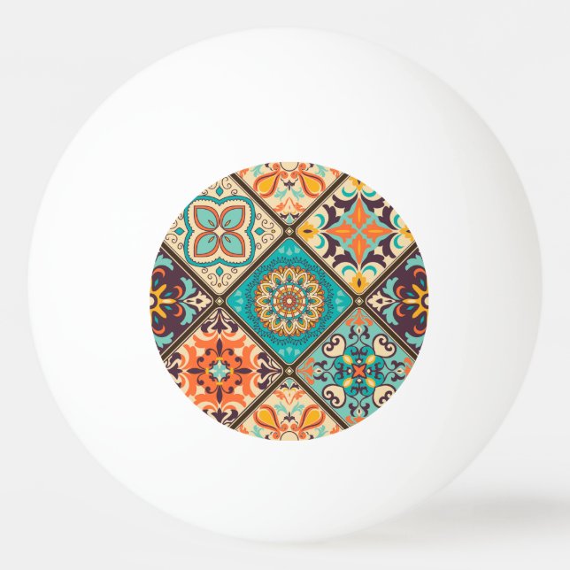 Colourful patchwork tile: Islamic motifs. Ping Pong Ball (Front)