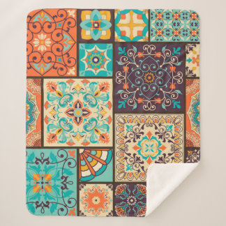 Colourful patchwork tile: Islamic motifs. Sherpa Blanket