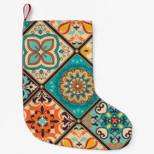 Colourful patchwork tile: Islamic motifs. Small Christmas Stocking