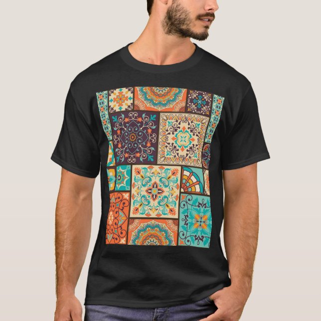 Colourful patchwork tile: Islamic motifs. T-Shirt (Front)