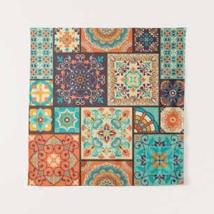 Colourful patchwork tile: Islamic motifs. Tapestry