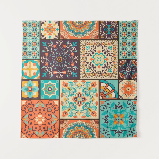 Colourful patchwork tile: Islamic motifs. Tapestry (Front)