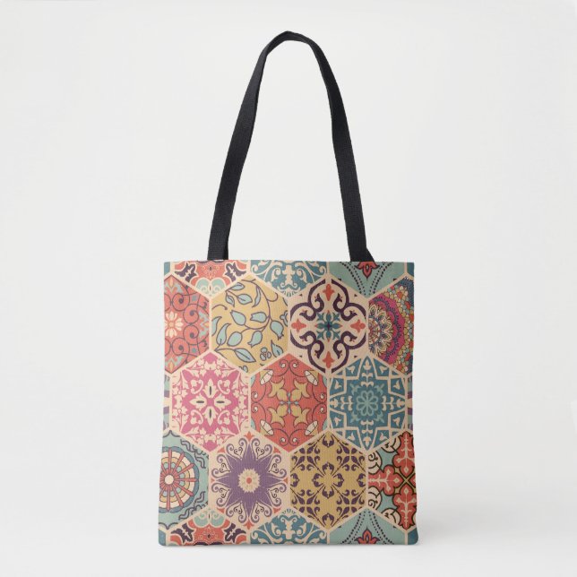 Colourful Patchwork Tile Islamic Motifs Tote Bag (Front)