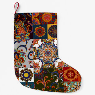 Colourful Patchwork Tile: Majolica Pottery Style Small Christmas Stocking