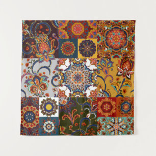 Colourful Patchwork Tile: Majolica Pottery Style Tapestry