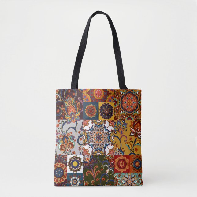 Colourful Patchwork Tile: Majolica Pottery Style Tote Bag (Front)