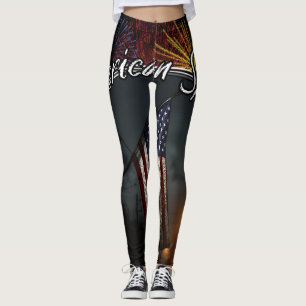 Colourful Patriotic American Spirit Flag City Nigh Leggings