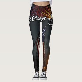 Colourful Patriotic American Spirit Flag City Nigh Leggings