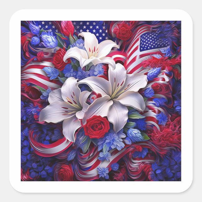 Colourful Patriotic Floral Design Graphic Square Sticker (Front)