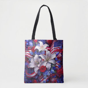 Colourful Patriotic Floral Design Graphic Tote Bag