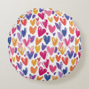 colourful pattern for valentine's day with hearts round pillow