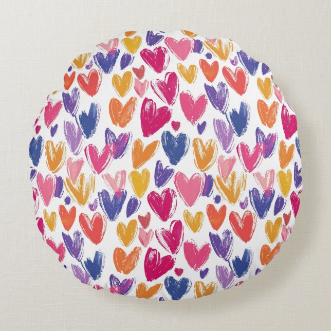 colourful pattern for valentine's day with hearts round pillow (Front)