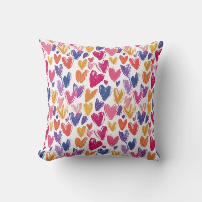 colourful pattern for valentine's day with hearts throw pillow (Front)