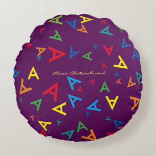 colourful pattern of initials - personalized round pillow
