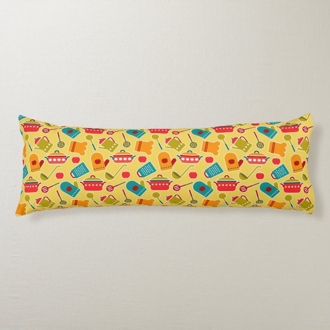 Colourful pattern of kitchen utensils body pillow (Front)