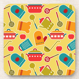 Colourful pattern of kitchen utensils coaster