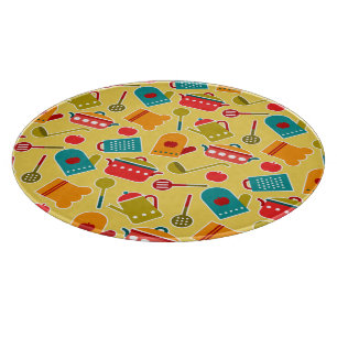 Colourful pattern of kitchen utensils cutting board