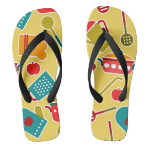 Colourful pattern of kitchen utensils flip flops