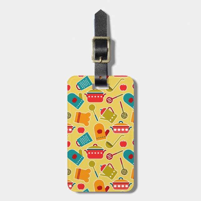 Colourful pattern of kitchen utensils luggage tag (Front Vertical)