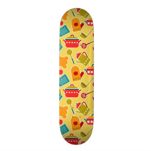 Colourful pattern of kitchen utensils skateboard
