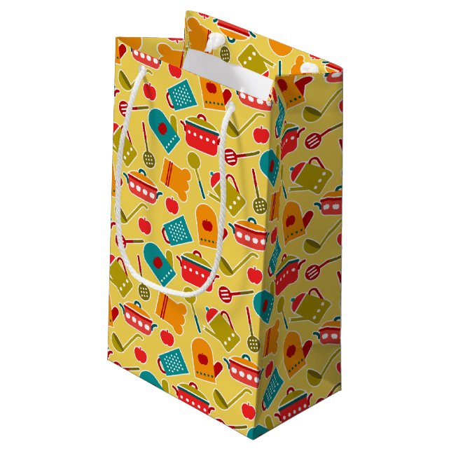 Colourful pattern of kitchen utensils small gift bag (Back Angled)