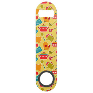 Colourful pattern of kitchen utensils speed bottle opener