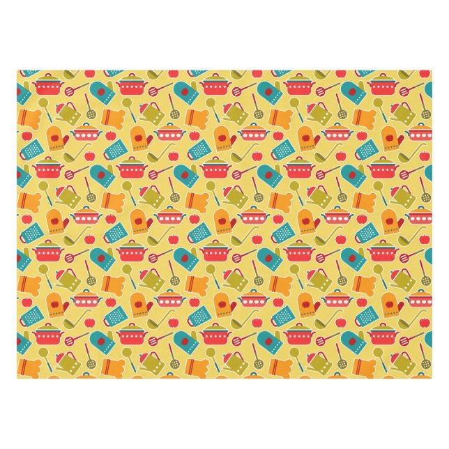Colourful pattern of kitchen utensils tablecloth (Front (Horizontal))