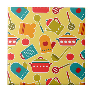 Colourful pattern of kitchen utensils tile
