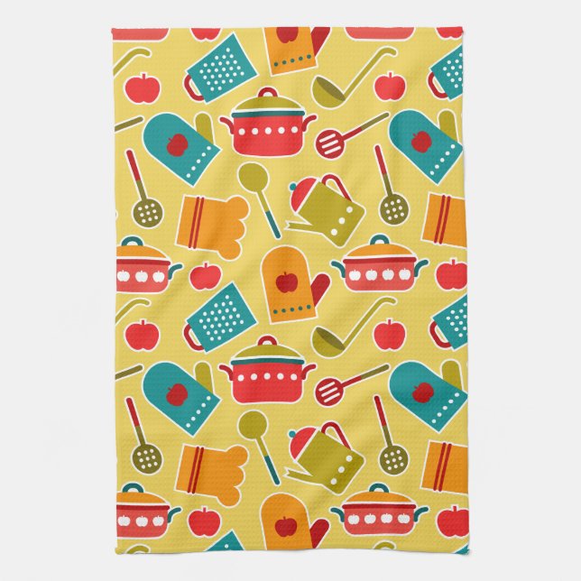 Colourful pattern of kitchen utensils towel (Vertical)