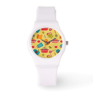 Colourful pattern of kitchen utensils watch