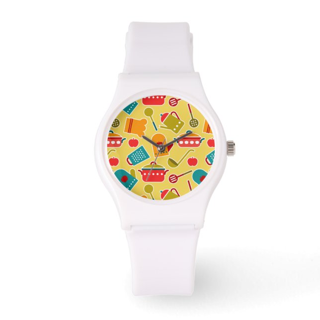 Colourful pattern of kitchen utensils watch (Front)